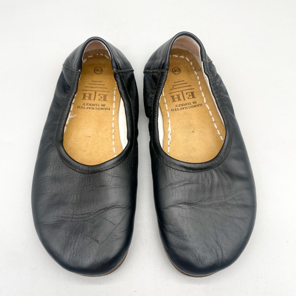 Earthing Harmony Womens 40 Grounding Ballet Flats Black Leather Barefoot Travel
